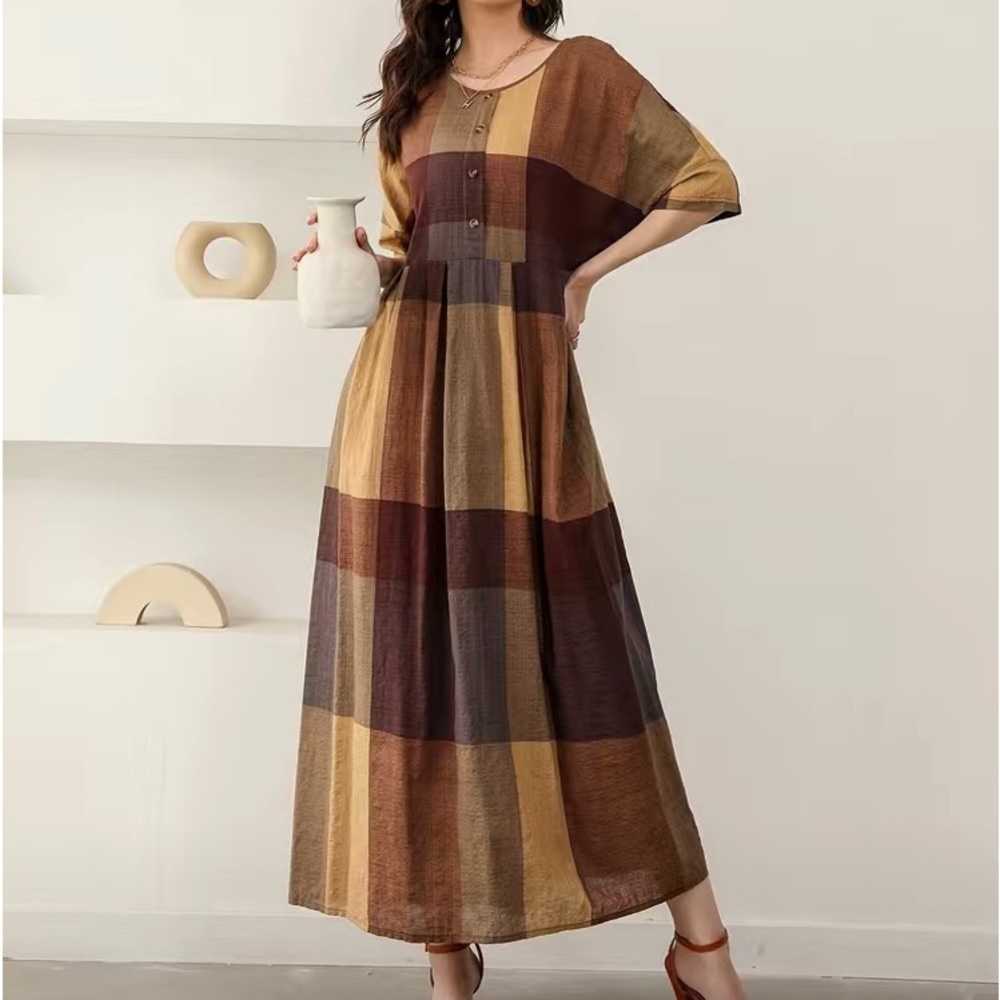 Women's Casual Plaid Button-Down Short Sleeve Dress - Perfect for Any Occasion!